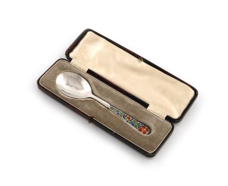 By Bernard Instone, an Arts and Crafts silver and enamel spoon, Birmingham 1927, the reverse of the stem signed 'Bernard Inst