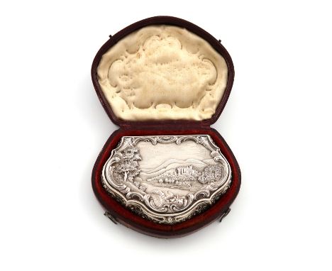 A Victorian Scottish 'Castle-top' snuff box, Abbotsford House, by Alexander Graham Wighton, Edinburgh 1839, cartouche form, t