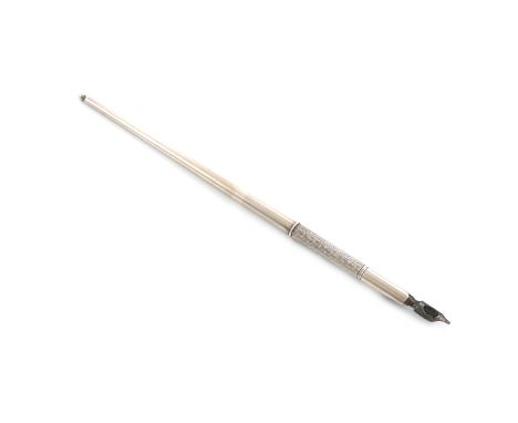A silver dip pen, by S. Mordan and Co., London 1929, engine-turned decoration, tapering handle with a ball finial, length 17.