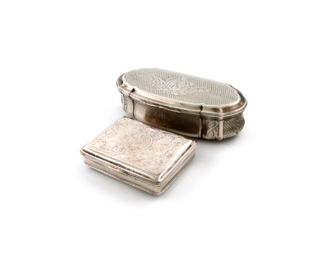 A late 18th century German silver snuff box, maker's mark ?DS, also with a crowned D, rectangular form, the hinged cover with