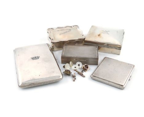 A mixed lot of silver items, various dates and makers, comprising: a naval cigarette case, the front with the Naval crown, th