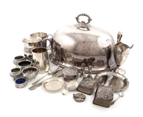 A mixed lot of silver and electroplated items, comprising silver items: a George III caddy spoon, London 1793, fluted bowl, a