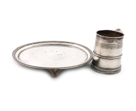 A George III silver waiter, by John Schofield, London 1784, circular form, beaded border, on three beaded bracket feet, diame