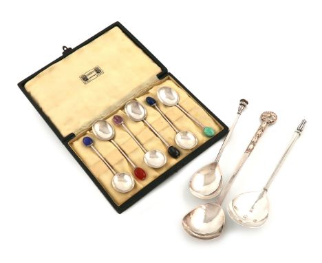 A small collection of modern spoons, comprising: a set of six Liberty coffee-bean end spoons, Birmingham 1922, with different