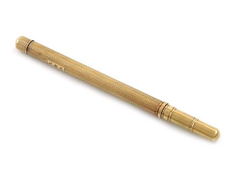 A Victorian gold travelling pen and pencil, by S. Mordan and Co., makers, circa 1860, cylindrical form, engine-turned decorat