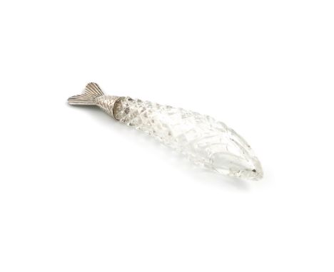 A late-Victorian novelty silver-mounted fish scent bottle, by S. Mordan and Co., London 1884, the cut-glass body modelled as 