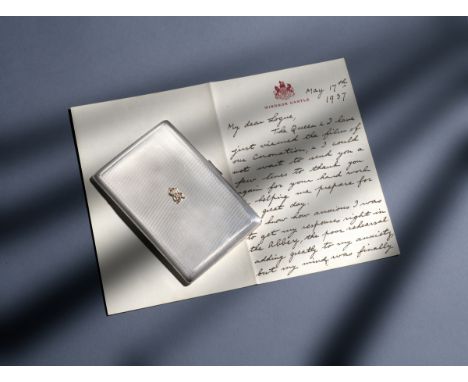 A Royal presentation silver cigarette case and accompanying letter from George VI to Lionel Logue, the case by The Goldsmiths