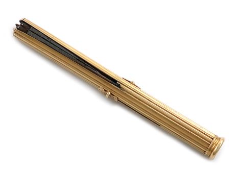 A Victorian gold combination pen and pencil with two penknives, by S. Mordan and Co., circa 1880, fluted cylindrical form, wi