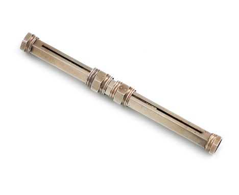 A Victorian combination silver pen and pencil, by S. Mordan and Co., plain hexagonal form, alternate end slide-action pen and