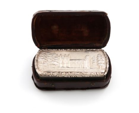 A William IV silver 'castle-top' snuff box, Newstead Abbey, by Taylor and Perry, Birmingham 1835, rounded rectangular form, t