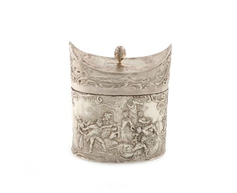 An Edwardian silver tea caddy, with import marks for Chester 1903, importer's mark of S. Landeck, oval cylindrical form, rais