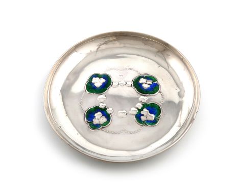 Designed by Jessie M. King, for Liberty and Co., an Edwardian Arts and Crafts silver and enamel pin dish, Birmingham 1907, ci
