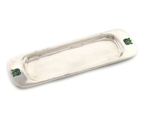 By Liberty and Co., an Art Nouveau silver and enamel dish, Birmingham 1905, also stamped 'CYMRIC', rounded rectangular form, 