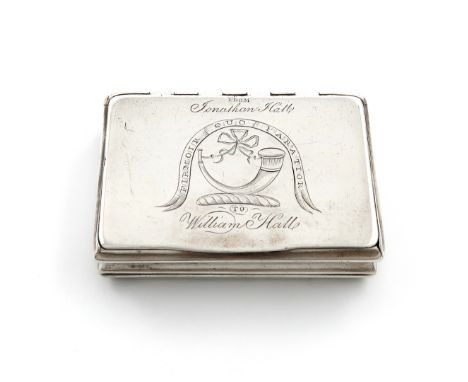 A 19th century Colonial silver snuff box, the base and cover marked DS twice, and S&amp;S, (overstriking another), the lip of