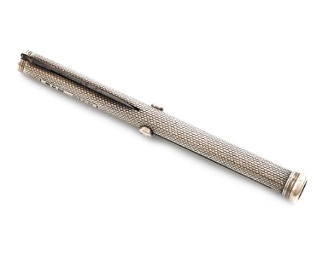 A Victorian combination silver pen, pencil and penknife, by S. Mordan and Co., London 1892, cylindrical form, engine-turned d