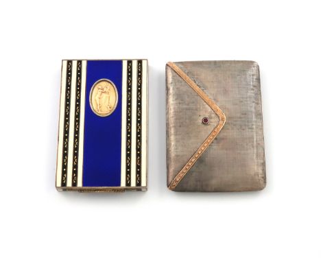 λAn Austrian silver and enamel cigarette case, maker's mark of FN, circa 1920, rectangular form, with bands of back and cream