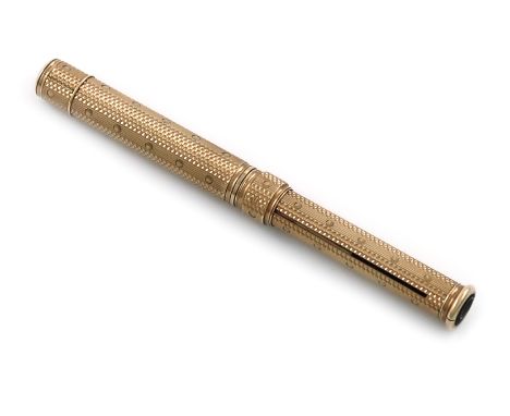 A Victorian 10 carat gold combination pen and pencil, by S. Mordan and Co., marked with the arrow mark, circa 1870, cylindric