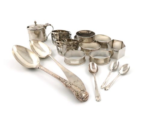 A mixed lot of silver items, various dates and makers, comprising: a set of six napkin rings, by Henry Griffith &amp; Sons Lt