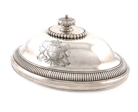 A George III silver meat dish cover, by Paul Storr, part-marked for London 1806, oval form, part-fluted decoration, engraved 