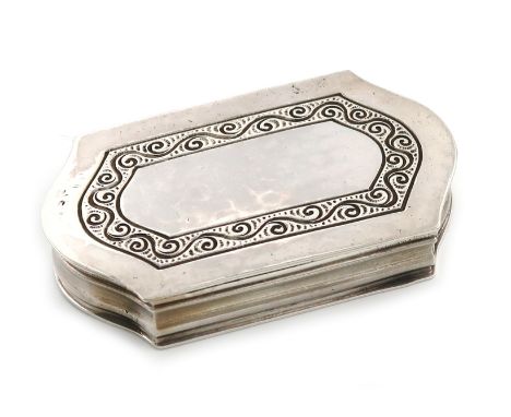By Omar Ramsden, an Arts and Crafts silver snuff box, London 1932, also engraved 'OMAR RAMSDEN ME FECIT', shaped oblong form,