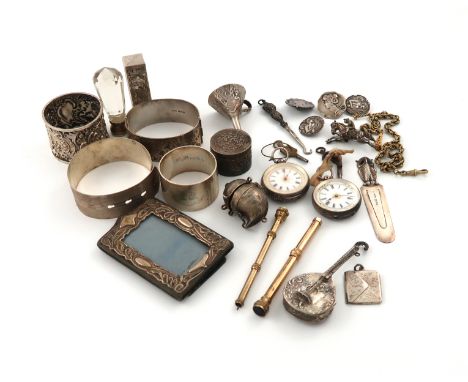 A mixed lot of silver items, various dates and makers, comprising: an owl page marker, by S. Mordan and Co., Chester 1906, wi