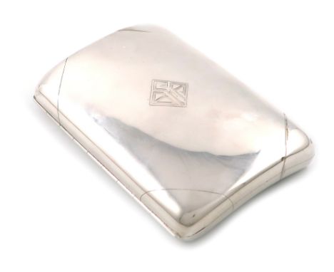 An American novelty silver hip flask, by Gorham and Co, rounded rectangular form, modelled as a cigar case, screw-off corner 