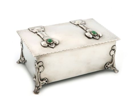 An Edwardian Art nouveau silver casket, by William Hutton and Son, London 1902, rectangular form, spot-hammered decoration, c