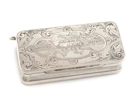 A late 19th century Portuguese silver snuff box, maker's mark JG, Oporto circa 1890, rectangular form, the hinged cover with 