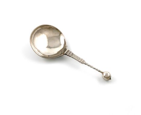 An early 17th century Norwegian silver Ball-knop spoon, possibly by Johan Schluter, Bergen circa 1620, plain fig-shaped bowl,