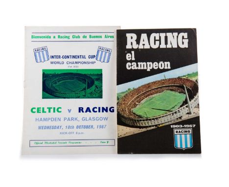 CELTIC F.C. VS. RACING CLUB, INTER-CONTINENTAL CUP HOME AND AWAY PROGRAMMES 1967 contested on 18th October and the 1st Novemb