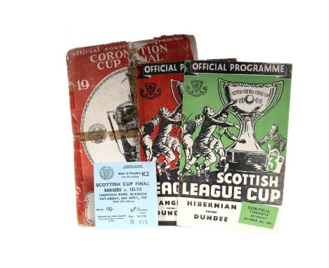 THREE FOOTBALL PROGRAMMES comprising the Scottish League Cup Final 1951, Scottish League Cup Semi-Final 1952, Coronation Cup 