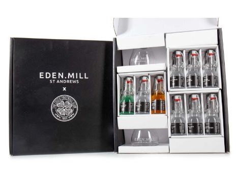 CELTIC F.C., TWO EDEN MILL NINE-IN-A-ROW GIN SETS each comprising seven gin miniatures, 42%, 5cl, and two liqueuers, 20%, 5cl