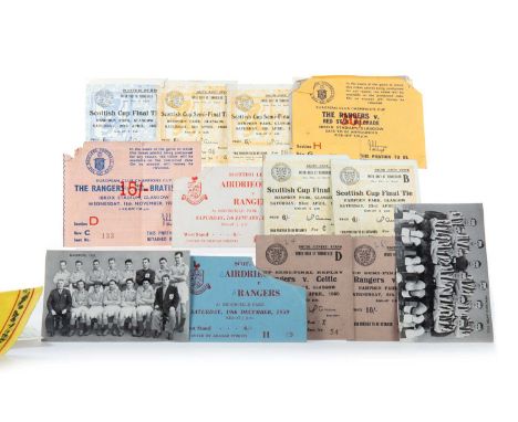 RANGERS F.C., COLLECTION OF TICKETS CIRCA 1950s ONWARDS the tickets comprising SC Semi 5th April 1958 (x2), v Bratislava 11th