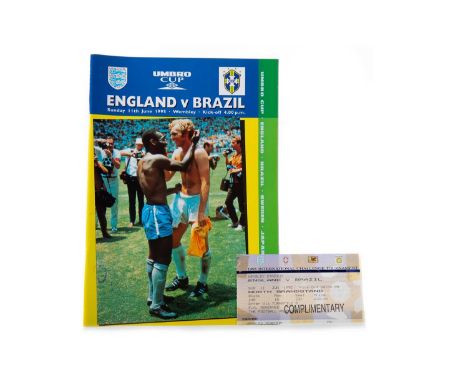 PELE, DOUBLE SIGNED ENGLAND V. BRAZIL PROGRAMME signed to the reverse Good luck Pele and Best wishes Pele, the game contested