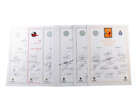 CELTIC F.C., EUFA CUP SET OF SIGNED TEAM SHEETS 2002/03 each detailing the match, score and Celtic team, comprising:TEAM, COU