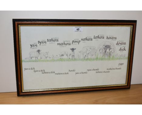 *Local Interest - A framed Cumbrian 'Yan, Tyan, Tethera' sheep print, 32cm x 48cm