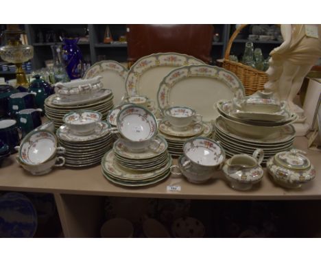 A collection of vintage Krautheim, Selb Bavaria, Germany dinner service, including platters, soup bowls, plates and more.