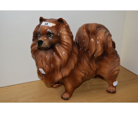 A large Goebel style Pomeranian dog ornament, measuring 32cm long
