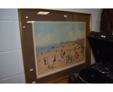 After Helen Bradley (1900-1979), a coloured print, 'Blackpool Sands', signed to the margin, framed, mounted, and under glass,