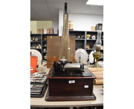 A 1900s Edison standard phonograph, with case and brass horn.