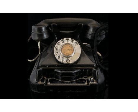 GEC Vintage Bakelite Telephone Early 20th Century Black rotary dial telephone of typical form with chromed dial and square ba
