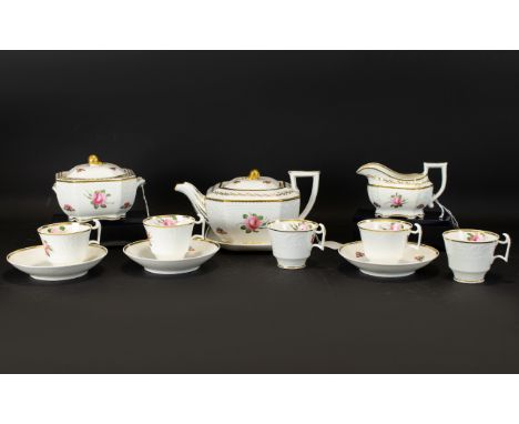 Regency Period Spode Felspar Porcelain Butterfly Pattern ( 11 ) Piece Part Tea-Service. c.1821, Felspar Stamp to Certain Piec