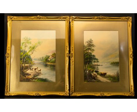 Albert Milton Drinkwater (British 1862-1923) Two Original Watercolours Each framed, glazed and mounted in gilt gesso period f