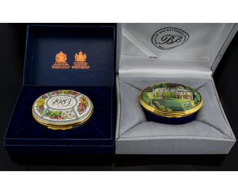 Bilston and Battersea Enamels Lidded Oval Shaped Pill Box 'Kinnaird'. First quality and mint condition. comes complete with o