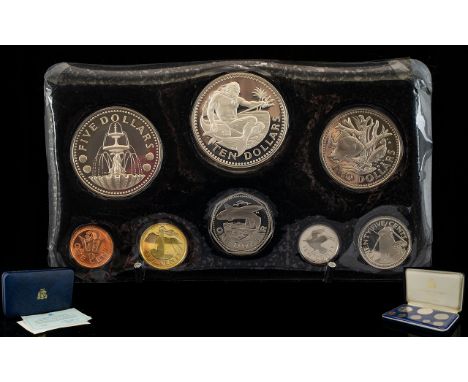 Franklin Mint Issue First National Coinage of Barbados Proof Set Dated 1973.  Eight (8) coins (proof struck) comprises Ten Do