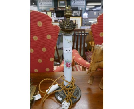 Painted milk glass column table lamp - Approx height 42cm 