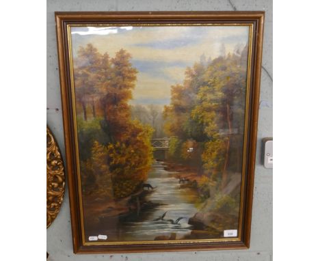 Oil on board of a river scene signed L K - Approx 44cm x 60cm 