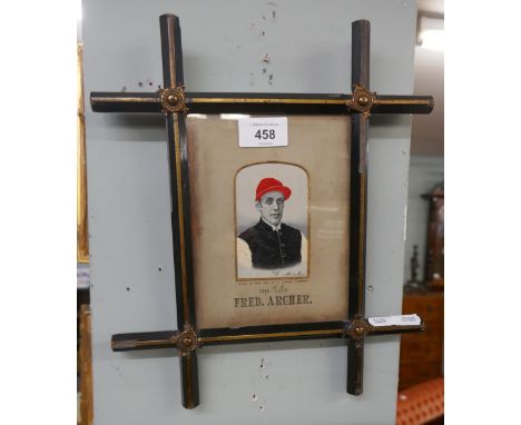 Framed silk Stevengraph of Fred Archer. Woven in silk by T Stevens of Coventry. 