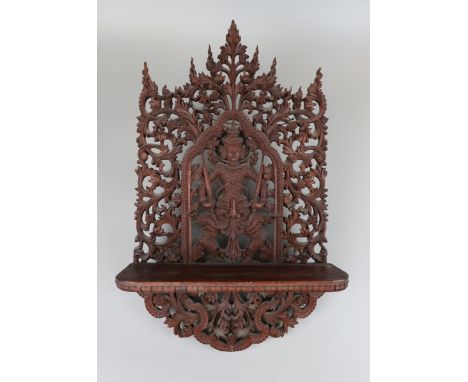 Late 19thC possible Burmese wall shelf - Approx L: 59cm&nbsp; W: 34.5cm&nbsp; Shelf depth approx 13cm