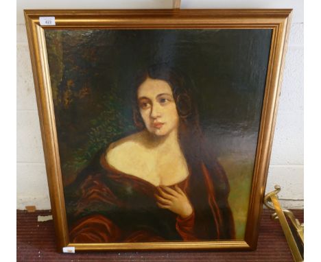 Victorian portrait oil on canvas - Approx image size: 60cm x 70cm 